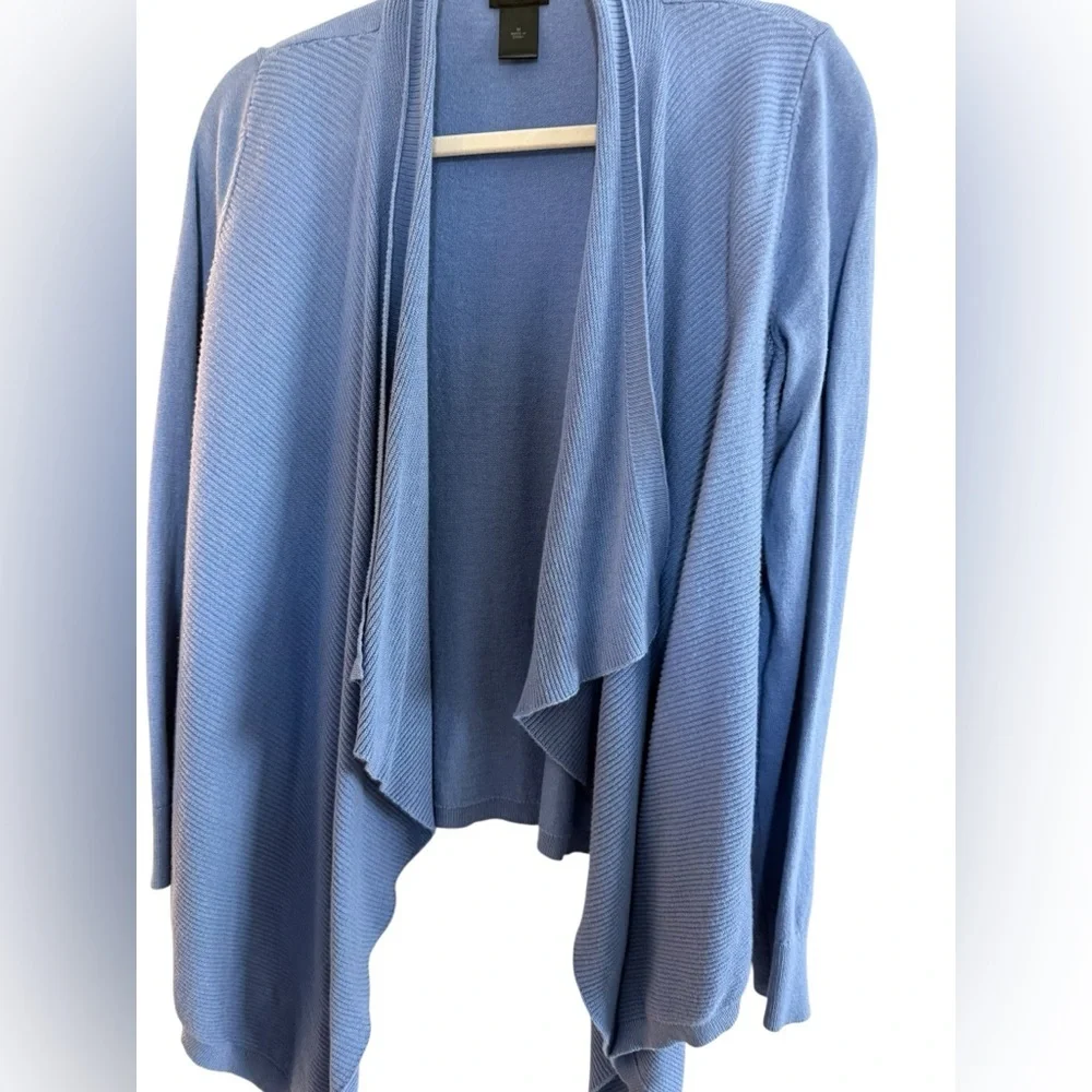 Ann Taylor Light Blue Draped waterfall Cardigan ribbed, long sleeves size M